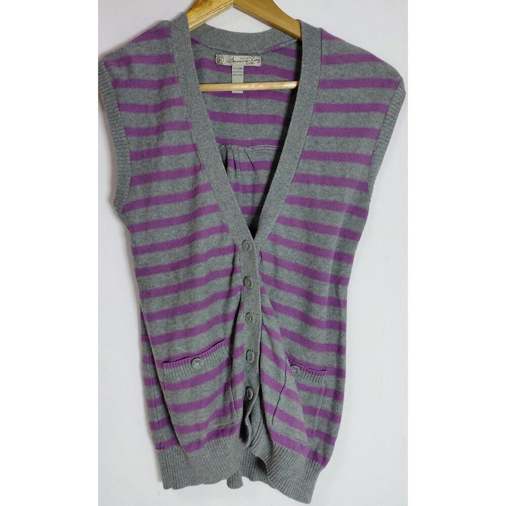 American Rag Cie Striped Cotton Vest Gray Purple Knit Sleeveless Women Size S